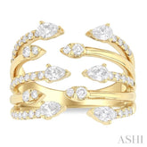 1.00 Ctw Five-Way Split Pear and Round Cut Diamond Fashion Open Ring in 14K Yellow Gold